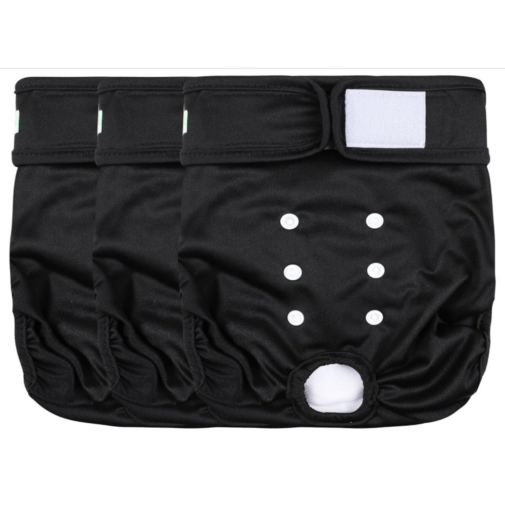 3pc Wegreeco Reusable Female Dog Diapers Sz Medium Heat Period Black Solid Pee